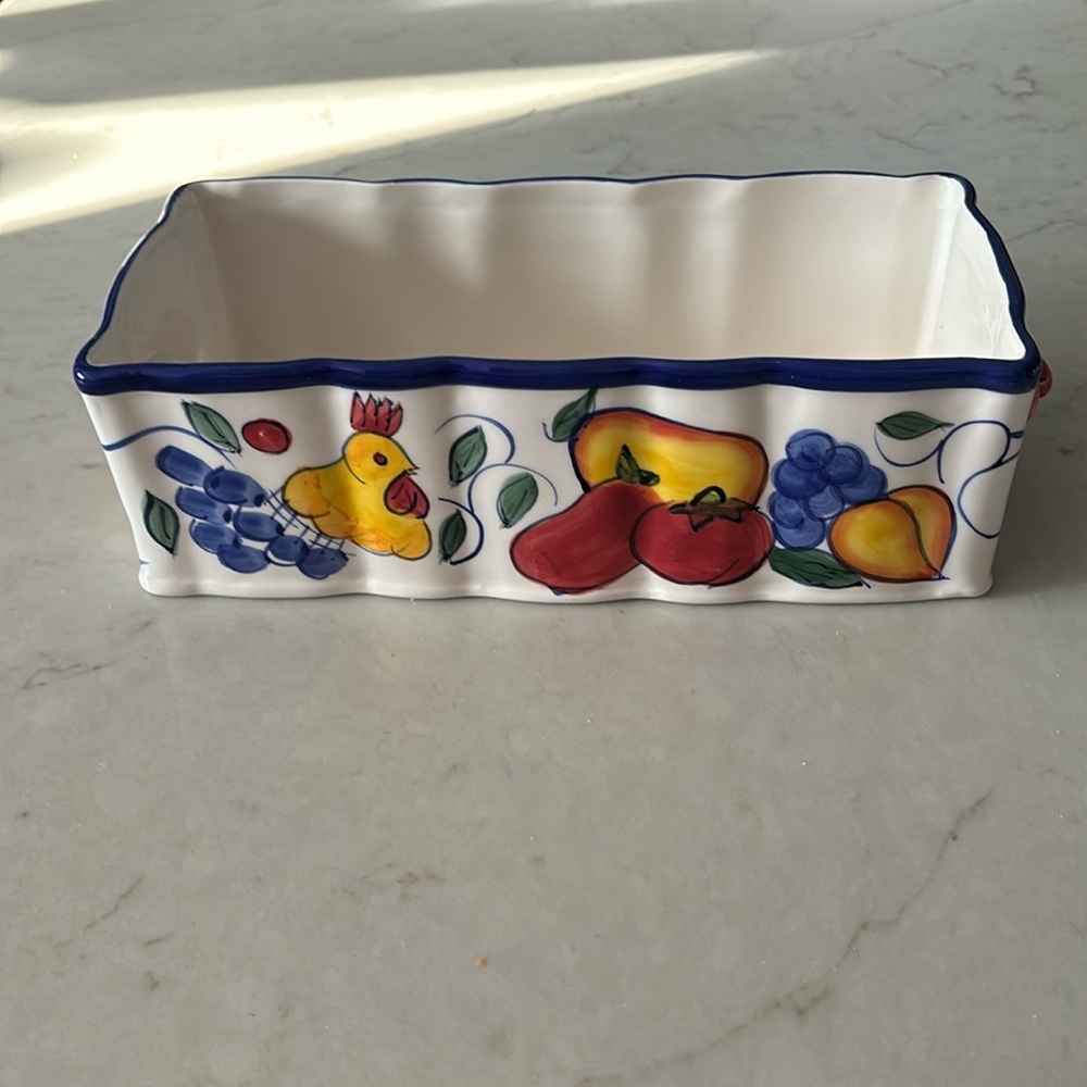 EUC Baum Bros Style Eyes Roosters & Fruit Large Rectangle Serving Dish